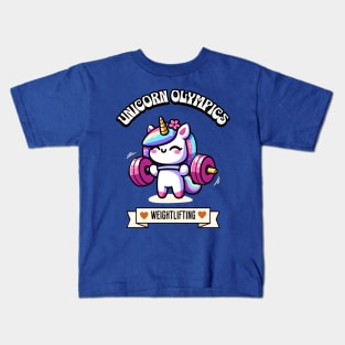 Weightlifting Unicorn Olympics 🏋️🦄 - Lifting Cuteness! Kids T-Shirt